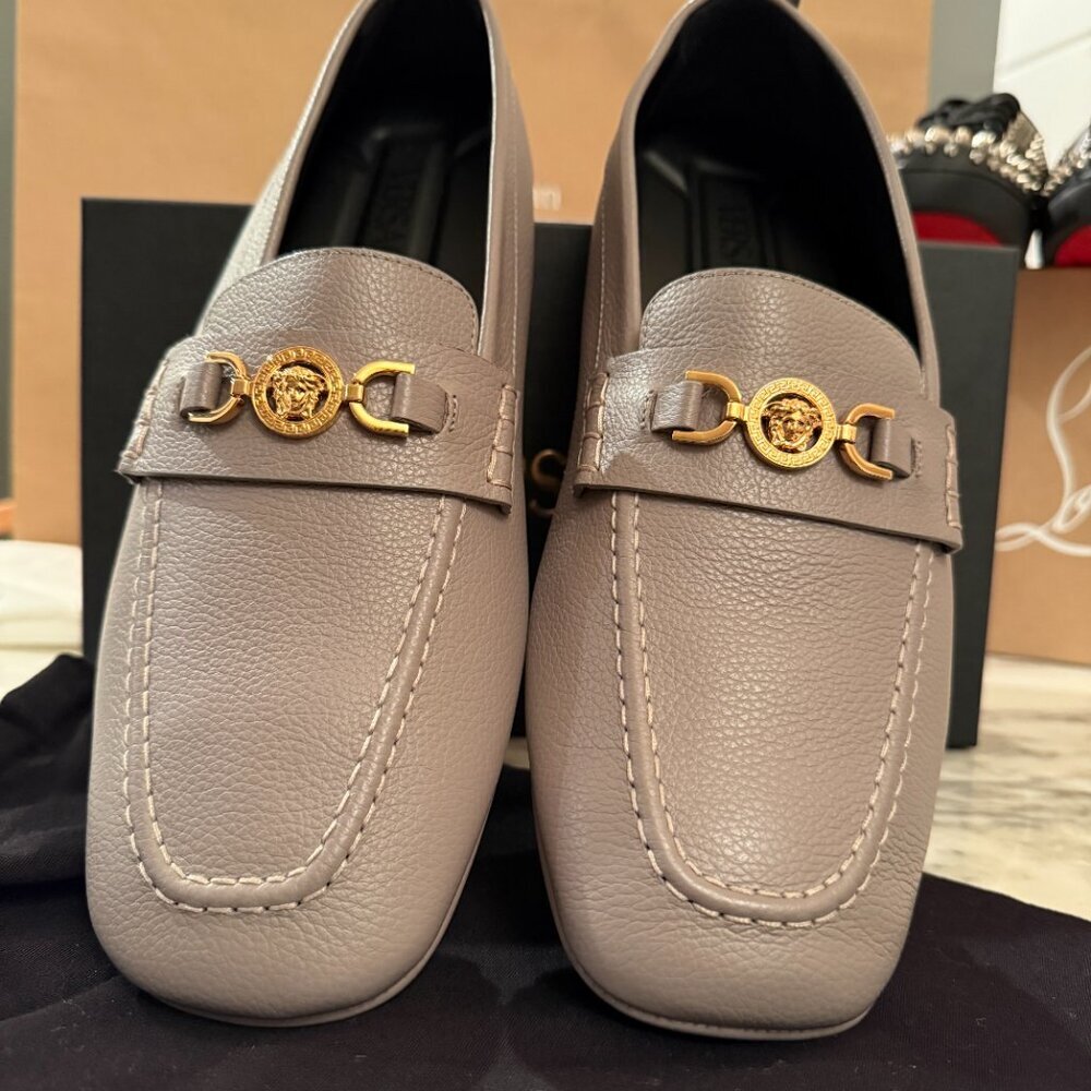 Versace 1017072 Gray Leather Driver Shoes with Medusa plaque, 42.5 - Picture 13 of 16